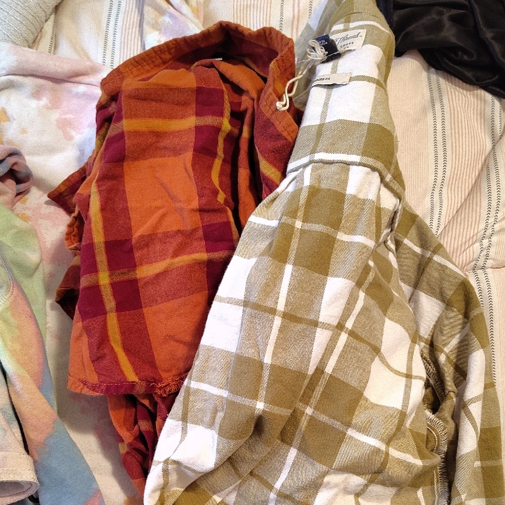 Plaid Button Down Shirt in Olive and White 2 Shirts One Price